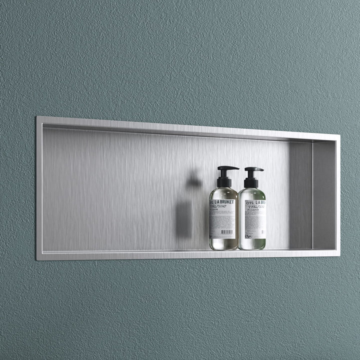 doporro Wandnische Dusche Silber 30 x 90cm | Duschablage Bad befliesbar aus Edelstahl | Duschregal U
