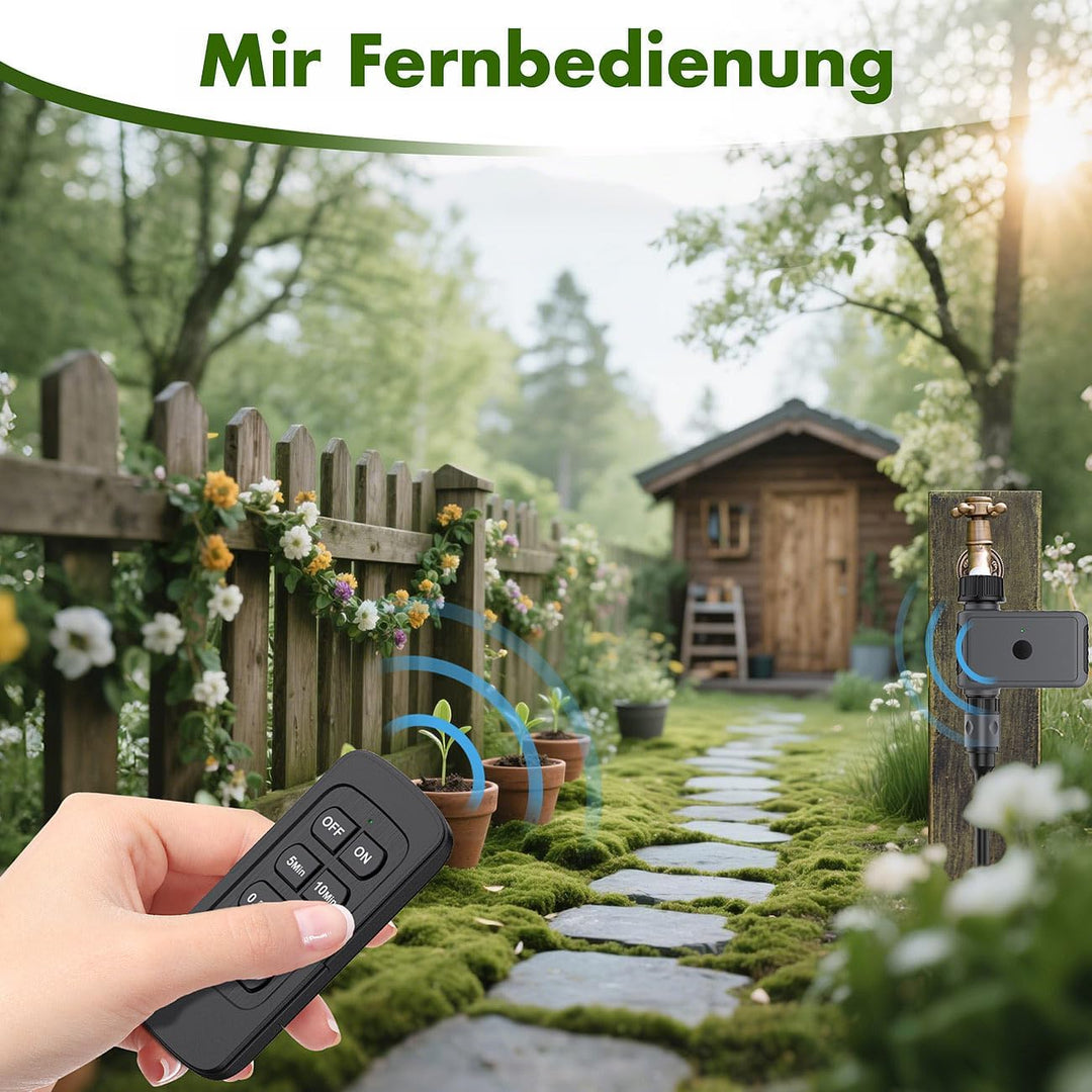 Royal Gardineer Bewässerungsgerät: 2er-Set Bewässerungscomputer mit Ventil, Funk-Fernbedienung, IP55