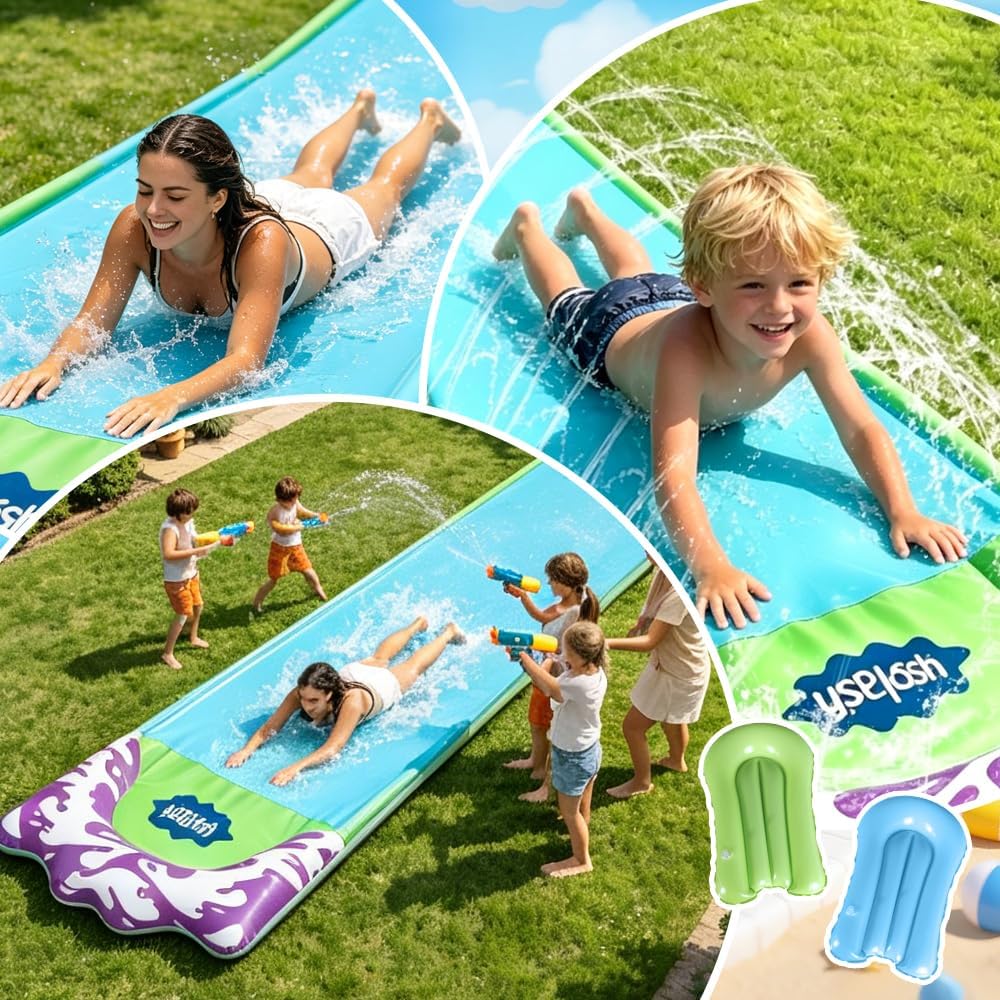 Wasserrutsche, Wasserrutschbahn mit Sprinkler, 480 x 70CM/188.98 x 27.56in Wassermatte mit 2 Bodyboa