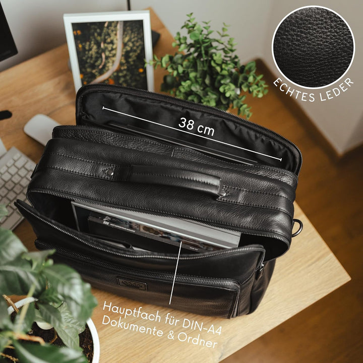 Baur XXL Tasche Echtes Leder | Laptoptasche bis 16 Zoll | Handgefertigte Businesstasche | Aktentasch