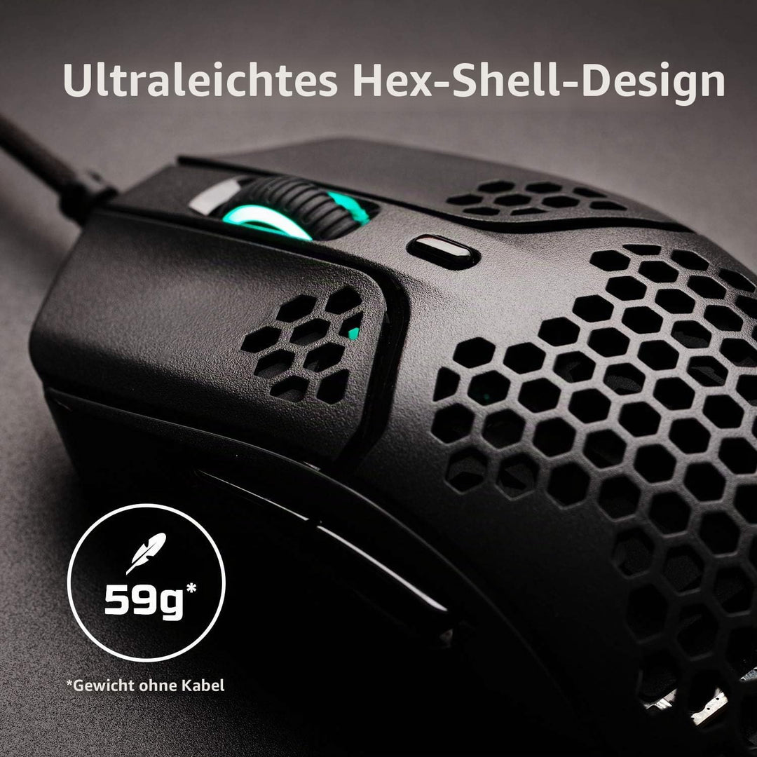 HyperX Pulsefire Haste Gaming-Maus – Ultraleicht, 59g, Wabenschale, Hex-Design, HyperFlex-Kabel, bis