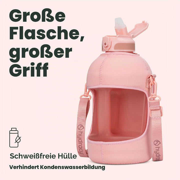 Hydracy Trinkflasche mit Hülle mit Taschen - 2,3L Trinkflasche mit Strohhalm und Henkel - Wasserflas