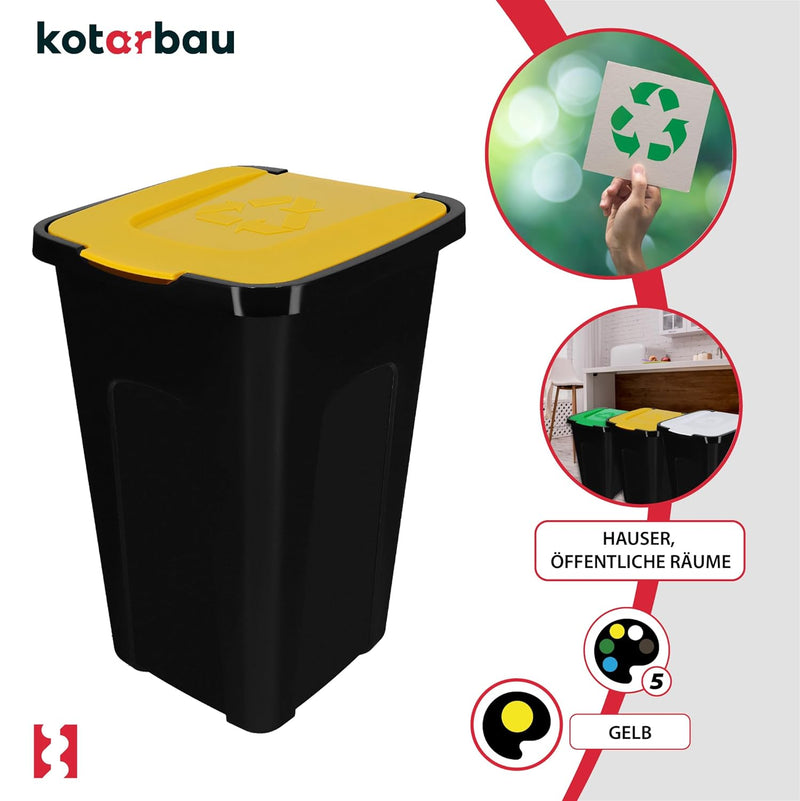 KOTARBAU® Abfalleimer 50l Mülltrennung Deckel in Gelb Polyethylen Mülltonne 50l Abfalltonne mit Deck