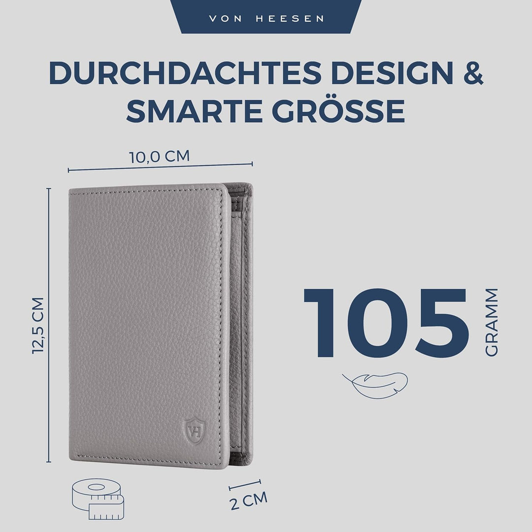VON HEESEN Leder Geldbörse RFID Schutz I Echtleder Geldbeutel für Damen & Herren I Portemonnaie Brie