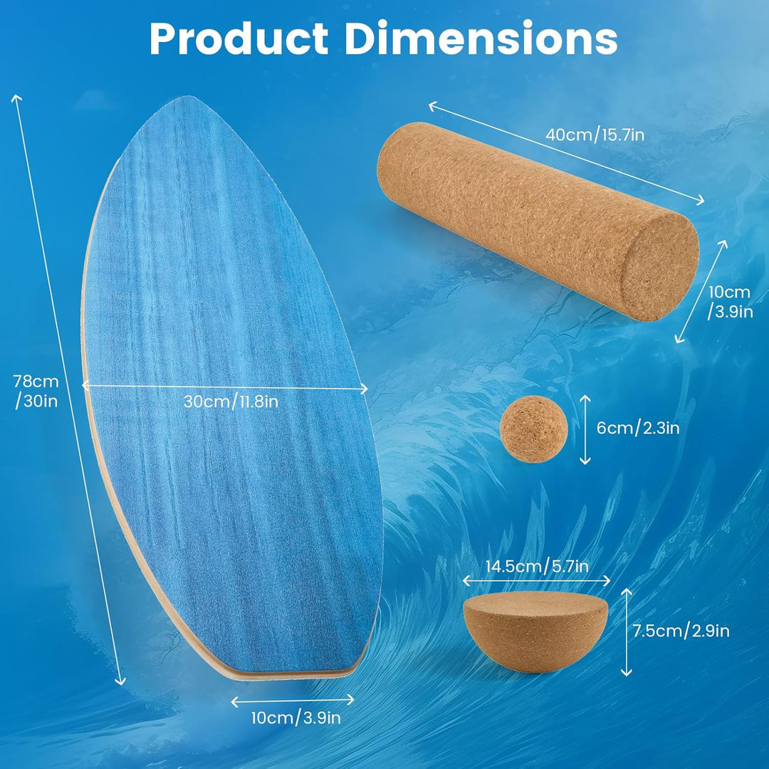 Surfin Balance Board, Balance Board Holz mit Rolle, Halbkugel und Balance Ball, Indoor Surfboard und