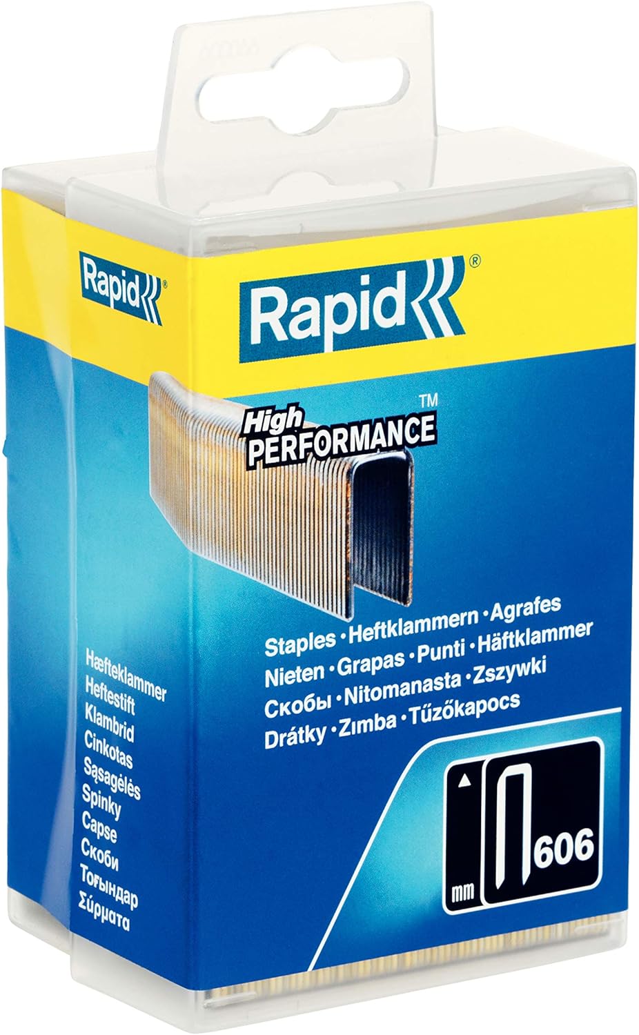 Rapid Tackerklammern Typ 606, 30mm Klammern, 3.600 Stk. Kunststoffbox, Schmalrückenklammern für Holz