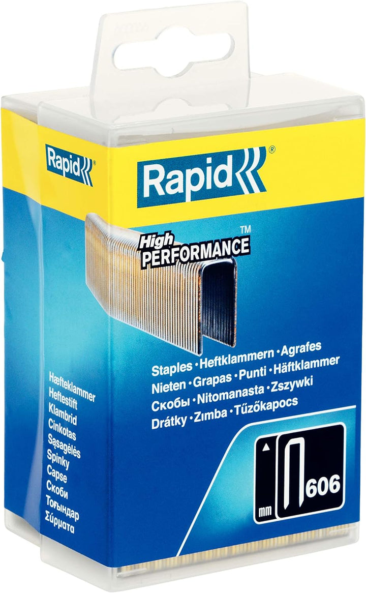 Rapid Tackerklammern Typ 606, 30mm Klammern, 3.600 Stk. Kunststoffbox, Schmalrückenklammern für Holz