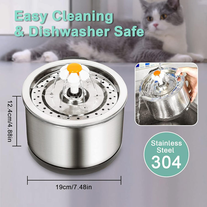 Diealles Shine Katzenbrunnen Edelstahl, 2.5L Ultra-Leise Katzen Trinkbrunnen, Wasserspender Katzen E