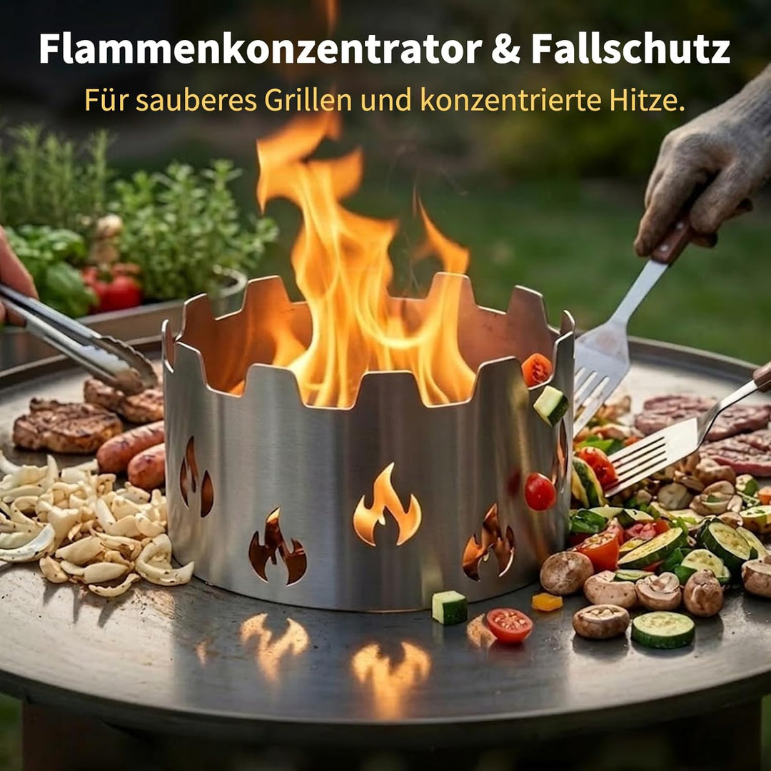 Wokaufsatz für Feuerplatten, Edelstahl, Grillplatte Plancha, kreisrunde Öffnung Ø 20 cm (Wokaufsatz