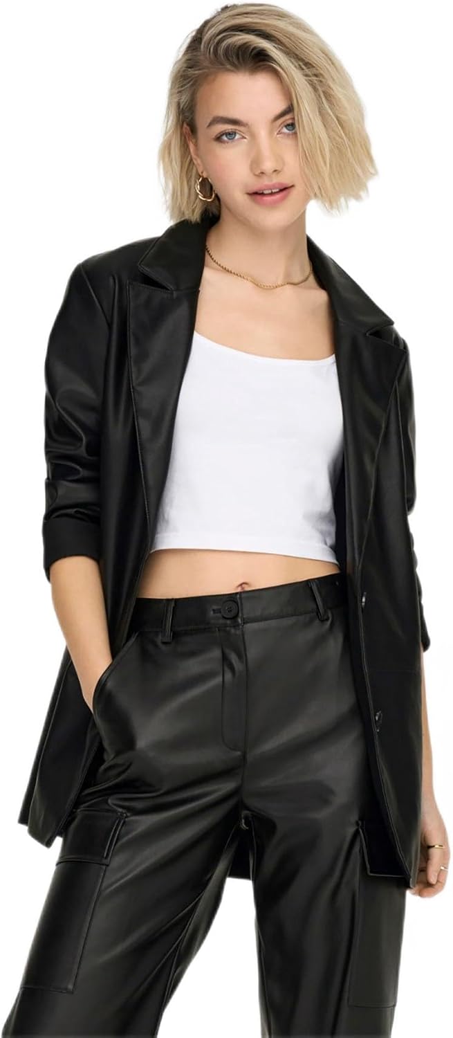 ONLY Damen Onlheidi Sus Sb Faux Leath Cc OTW Blazer XS Schwarz, XS Schwarz