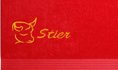 Lashuma Frottee Handtuch mit Sternzeichen Stier Bestickt, 70x140cm Linz Liegetuch Scharlach Rot Stie