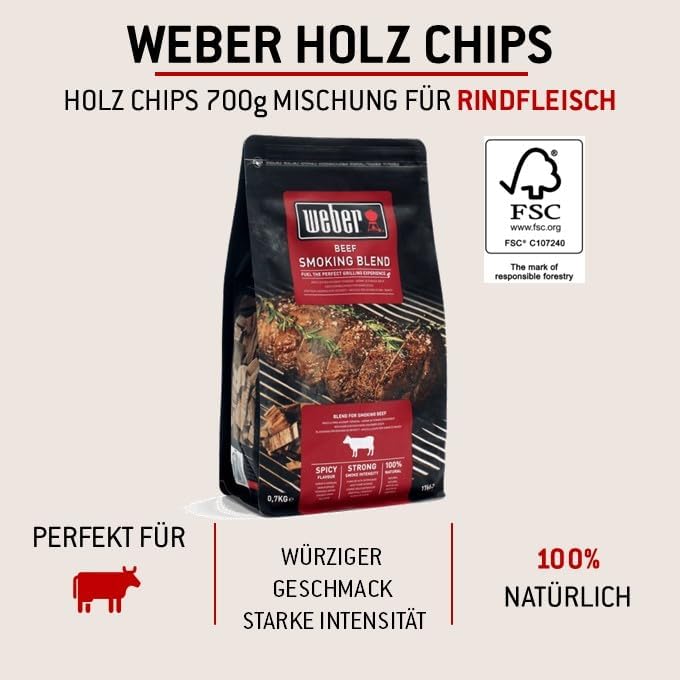 Weber Räucherchips (700g Packung) - für Rindfleisch, Räucherchips-Mischung von Laub-, Nuss- und Obst