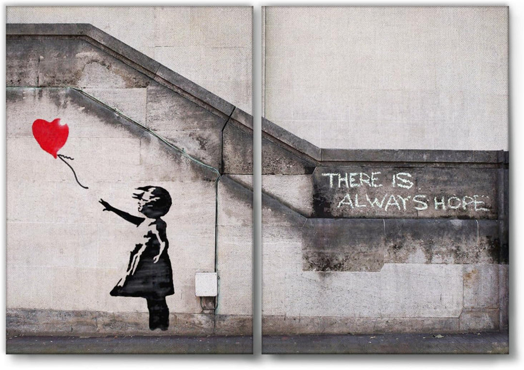 Giallobus - Grosse Gemälde im XXL-Format - Banksy - Street Art - Kleines Mädchen mit rotem Luftballo