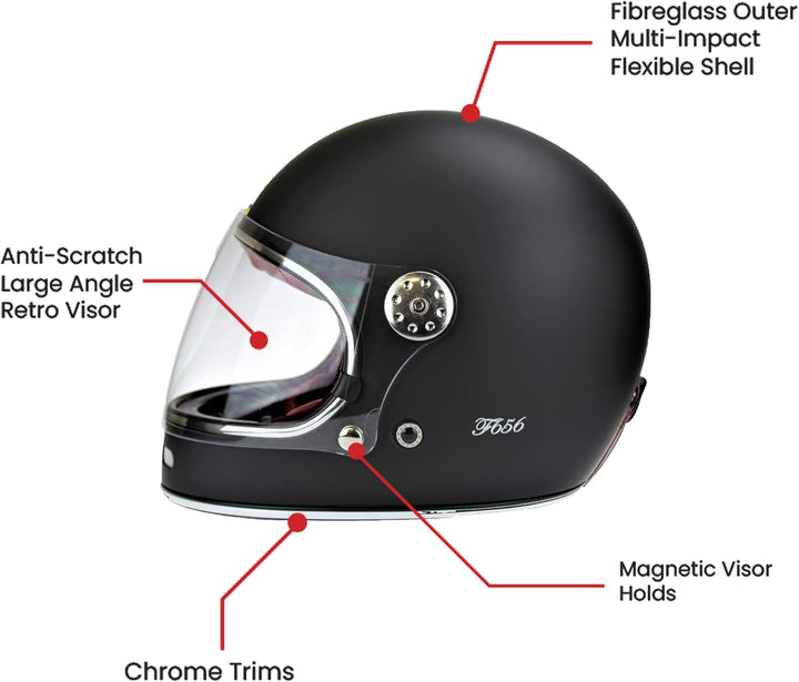 F656 Vintage Retro Full Face Motorcycle Helmets - Fibreglass Motorbike Helmets ECE Approved Crash He