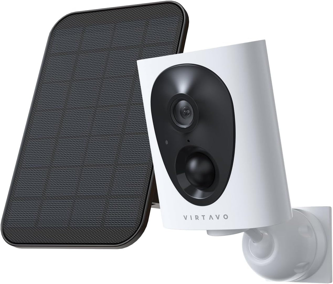 VIRTAVO 2K 3MP Überwachungskamera Aussen Solar, Kamera Aussen Akku, Starlight Farb‑Nachtsicht, 2.4GH