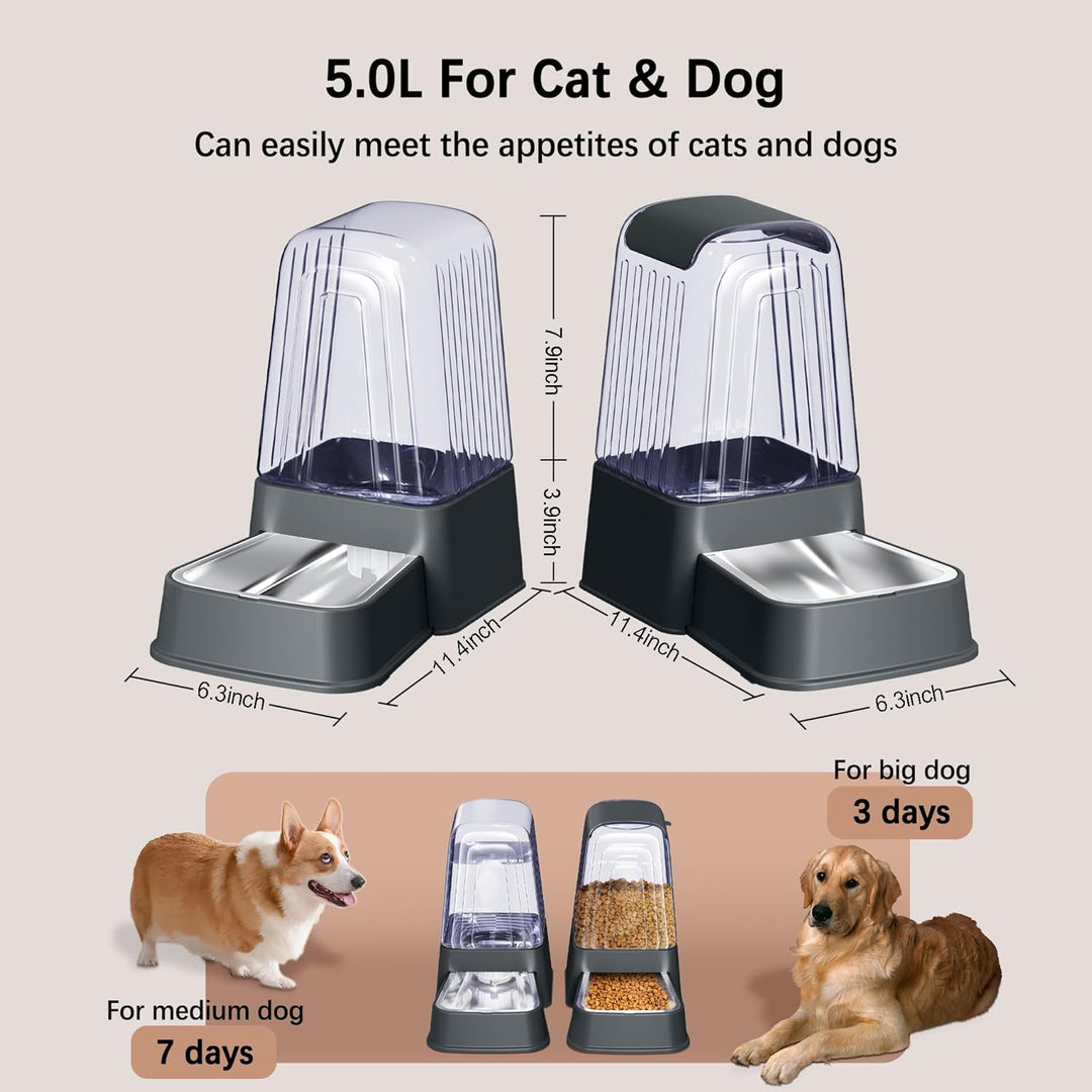 Hipidog Automatisches Futter- und Wasserspender-Set für Hunde und Katzen, mit Edelstahlnäpfen, Schwe