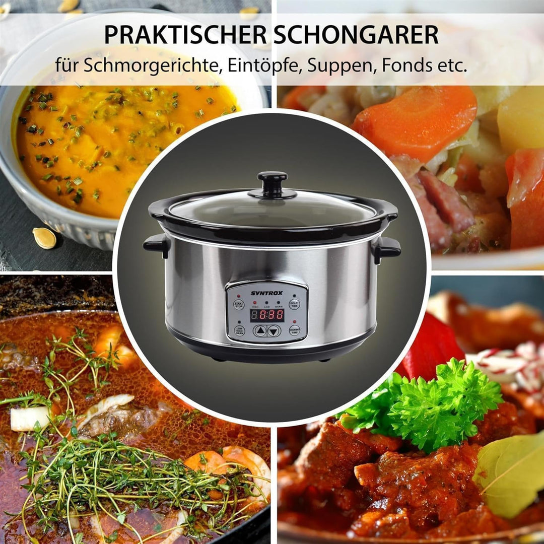 Syntrox 4,5 l Slow Cooker | Schmortopf | Schongarer | Multikocher Annot, digitale Küchenuhr, Schonen
