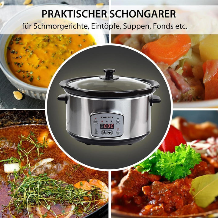 Syntrox 4,5 l Slow Cooker | Schmortopf | Schongarer | Multikocher Annot, digitale Küchenuhr, Schonen