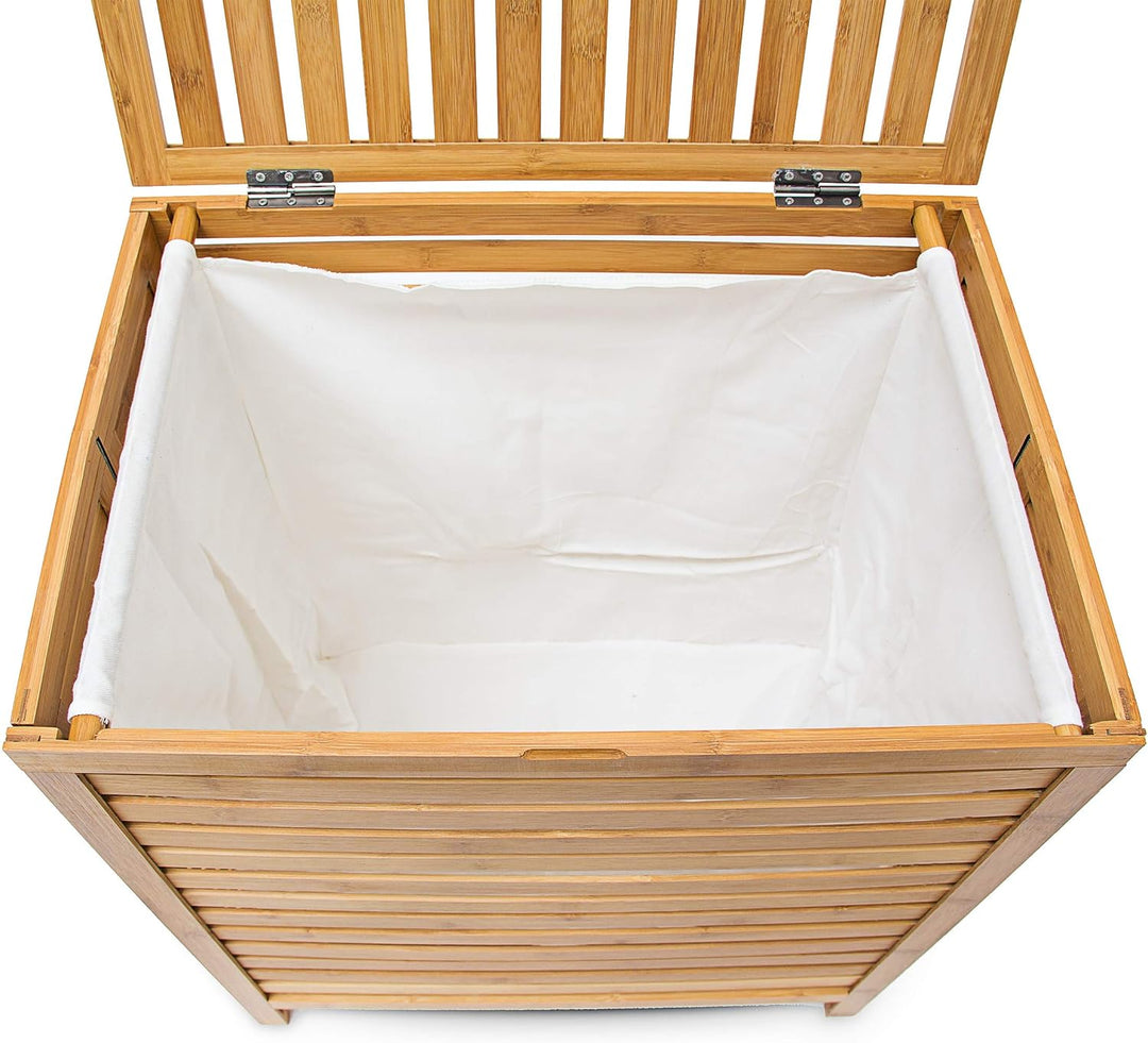 Relaxdays Wäschetruhe, Bambus, HxBxT: 60 x 50,5 x 35,5 cm, herausnehmbarer Wäschesack, Volumen 100 l