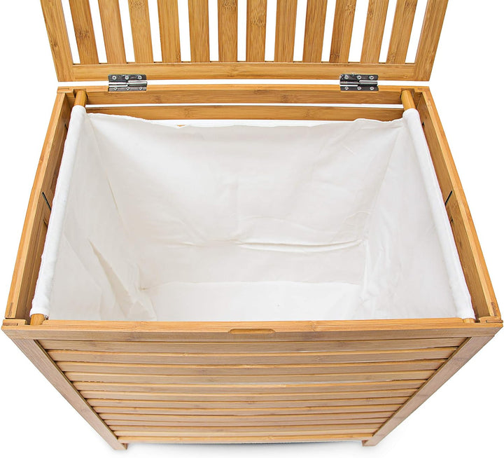 Relaxdays Wäschetruhe, Bambus, HxBxT: 60 x 50,5 x 35,5 cm, herausnehmbarer Wäschesack, Volumen 100 l