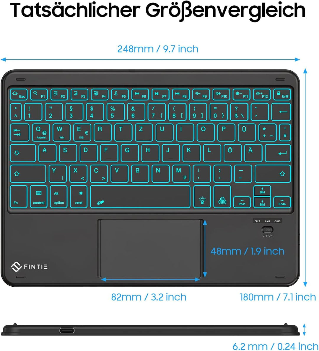 FINTIE Kabellose Bluetooth Tastatur mit Touchpad, Beleuchtet Schwarz, Beleuchtet Schwarz