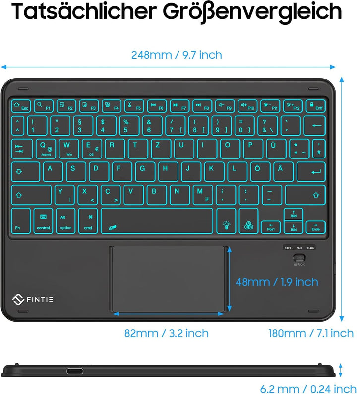 FINTIE Kabellose Bluetooth Tastatur mit Touchpad, Beleuchtet Schwarz, Beleuchtet Schwarz