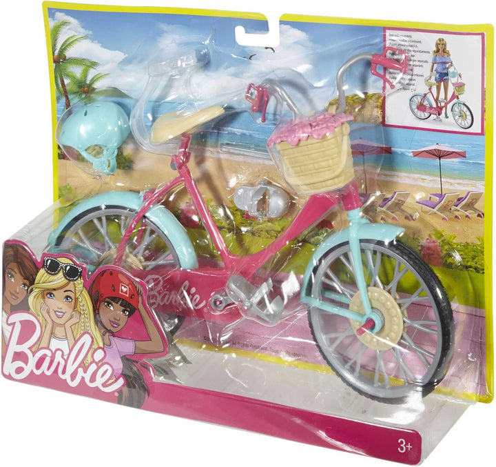 Barbie-Fahrrad, Fahrrad mit Blumenkorb, bewegliche Räder, rosa Fahrrad Puppe, Puppe, Geschenk für Ki