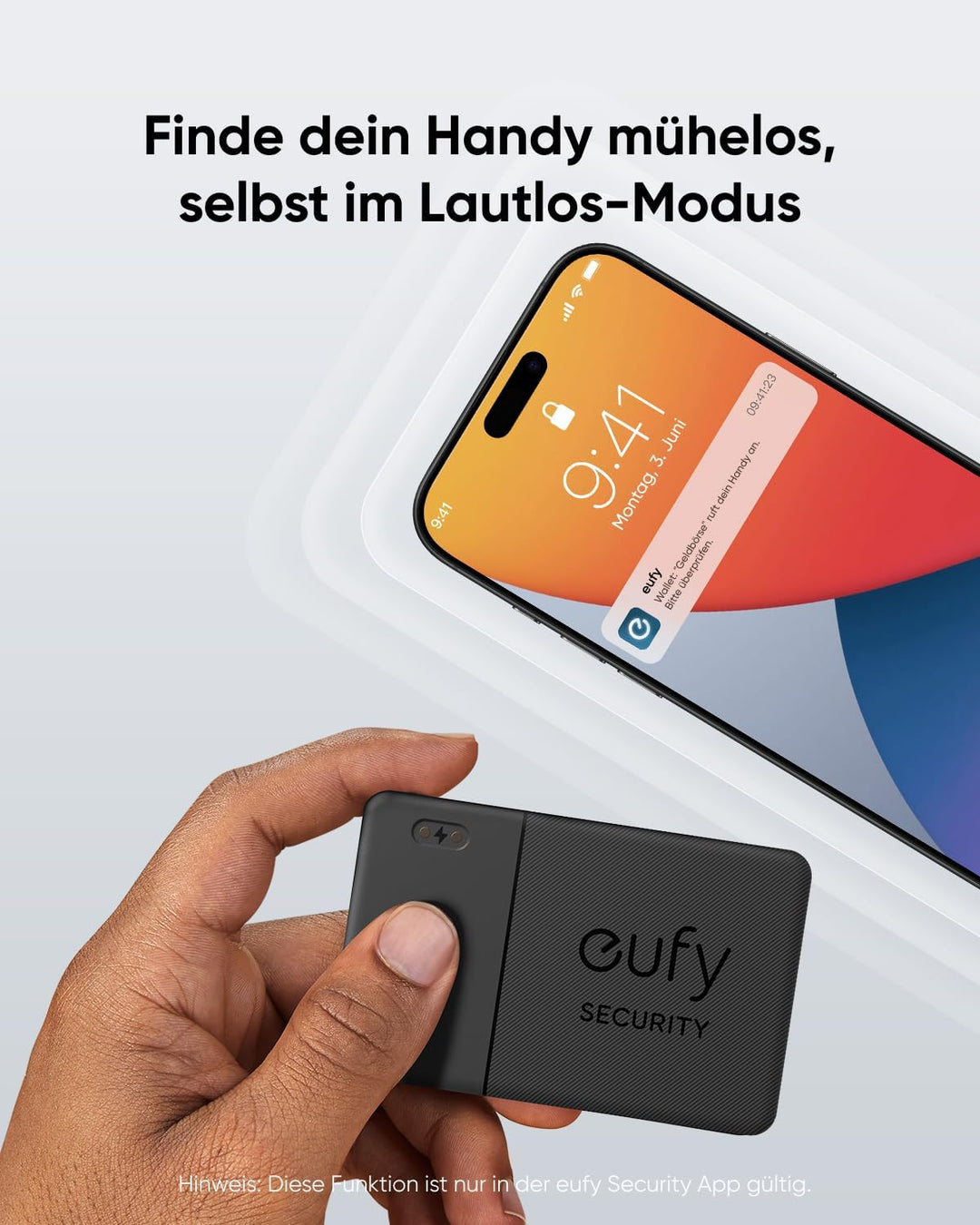 eufy SmartTrack-Karte E30 (Schwarz, 1er-Pack), Wiederaufladbar, Funktioniert mit Apple Wo ist? (nur