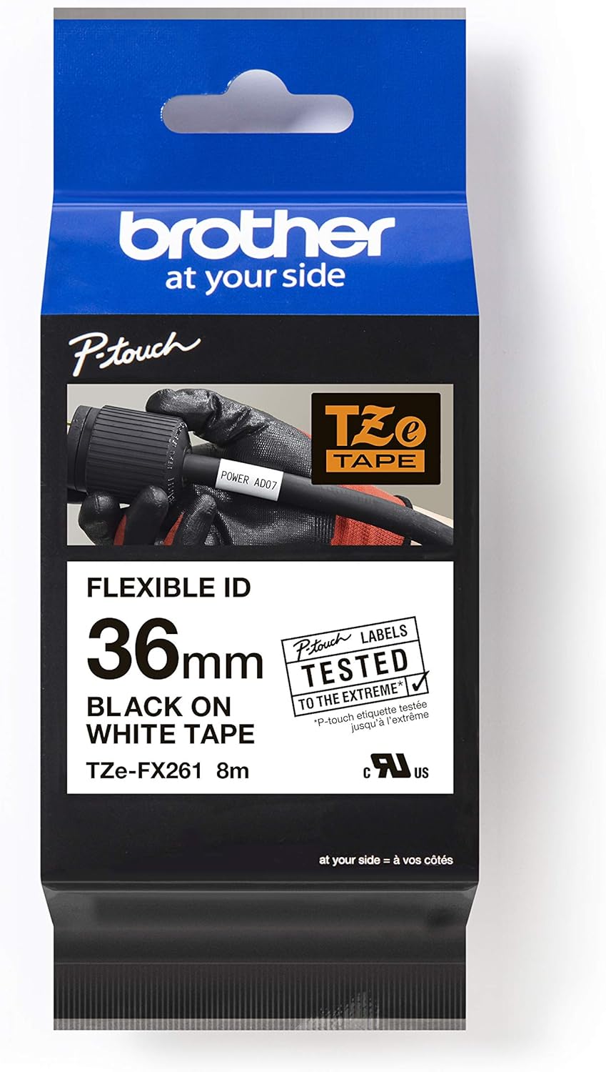 Brother Original P-touch Flexi-Schriftband TZE-FX261 36 mm, schwarz auf weiss (u.a. für Brother P-to