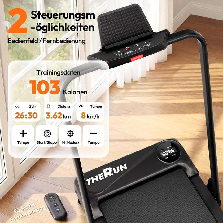 THERUN Walking Pad Laufband leise,Treadmill klappbares bis 10 km/h Schwarz, Schwarz