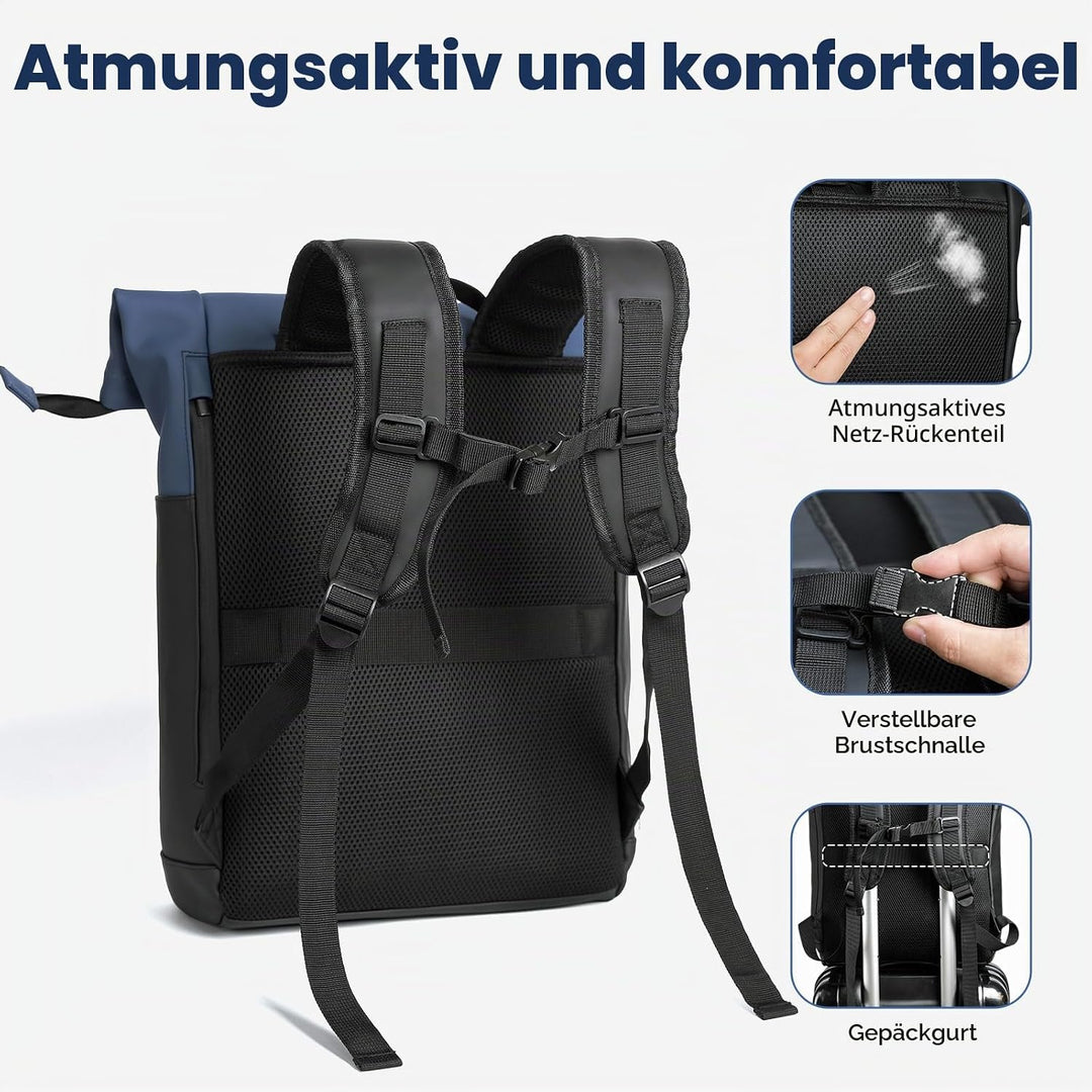 Wasserdicht Rucksack, Laptop Rolltop Rucksack für Herren & Damen Mit Diebstahlsichere Reissverschlus