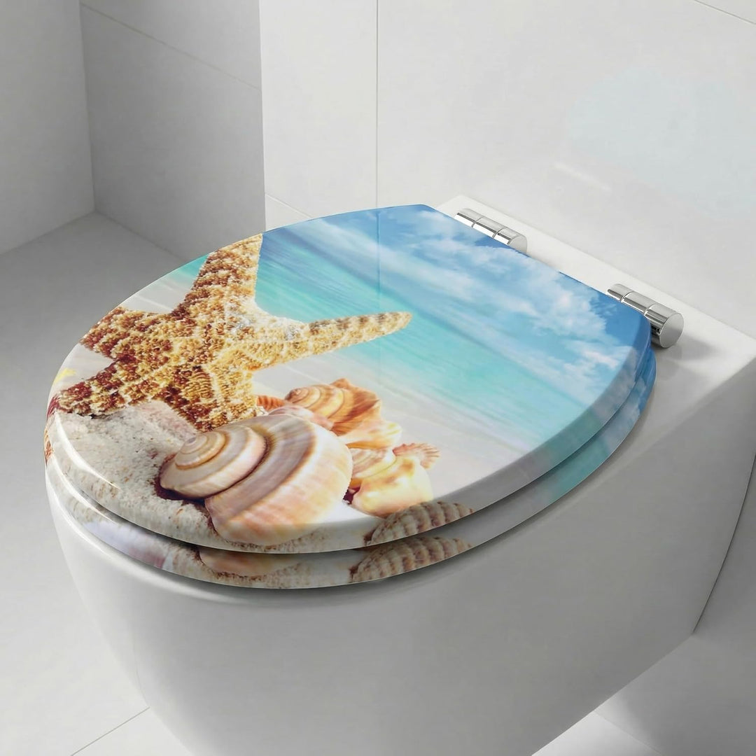 SINOBATH WC-Sitz Eckig mit Absenkautomatik – Premium MDF Holzkern Toilettendeckel in Eiche-Optik – Z