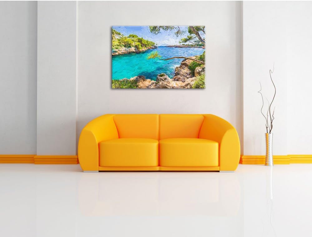 Pixxprint Idyllische Ansicht des Mittelmeers am Mallorca Bay Cove Kunst Pinsel Effekt, Format: 100x7