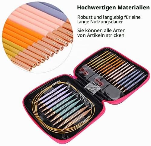 13 Paar Rund Stricknadeln Set Austauschbare Stricknadelset Rundstricknadeln mit Aufbewahrungskoffer