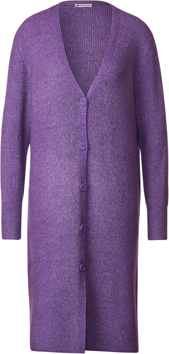Street One Damen Langer Melange Cardigan 46 Dark Lupine Lilac Melange, 46 Dark Lupine Lilac Melange