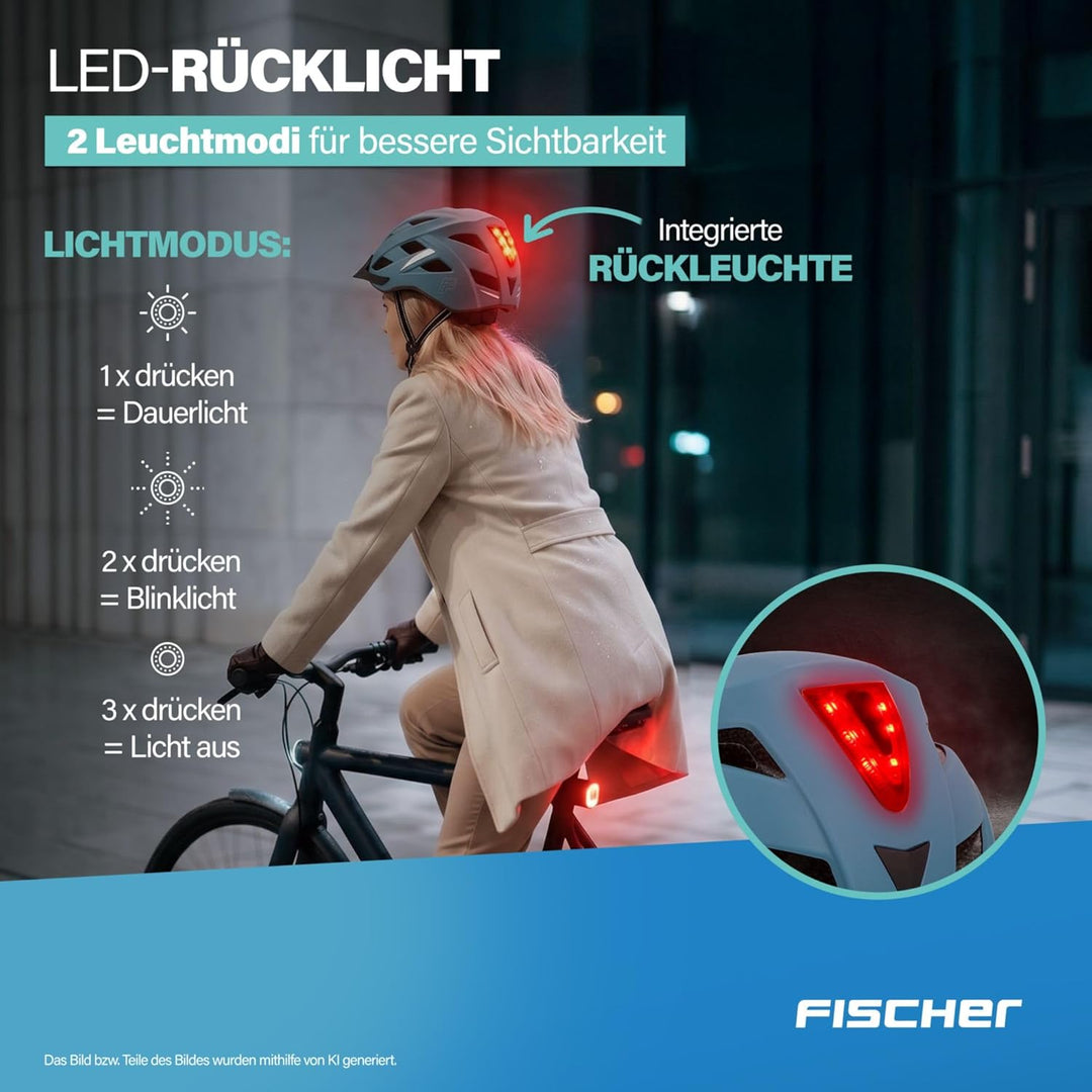 FISCHER Erwachsene Fahrradhelm Urban Plus Chicago Radhelm, Cityhelm mit integriertem LED-Rücklicht,