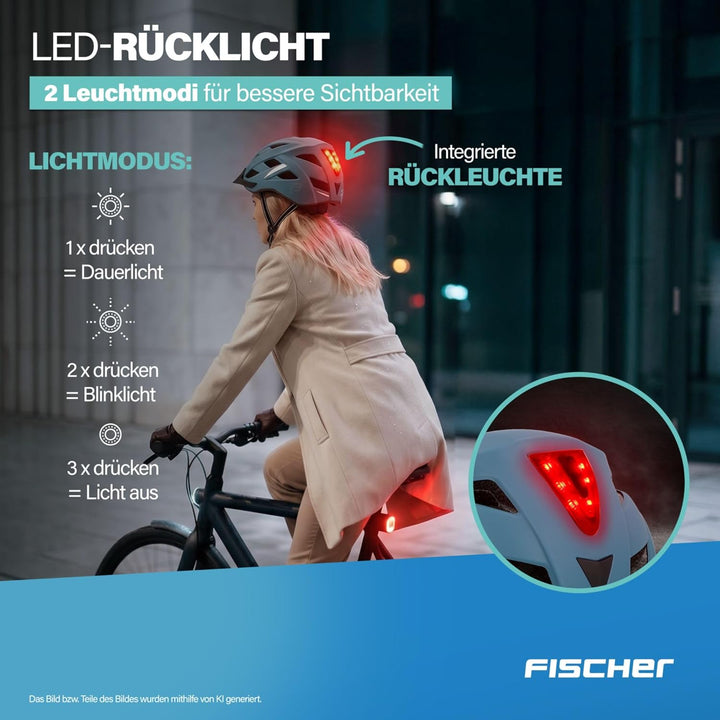FISCHER Erwachsene Fahrradhelm Urban Plus Chicago Radhelm, Cityhelm mit integriertem LED-Rücklicht,