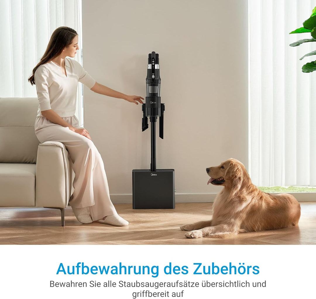 Midea Akku-Staubsauger mit Absaugstation | 350W, bis zu 60 Min Laufzeit | Selbstentleerung, Anti-Tan