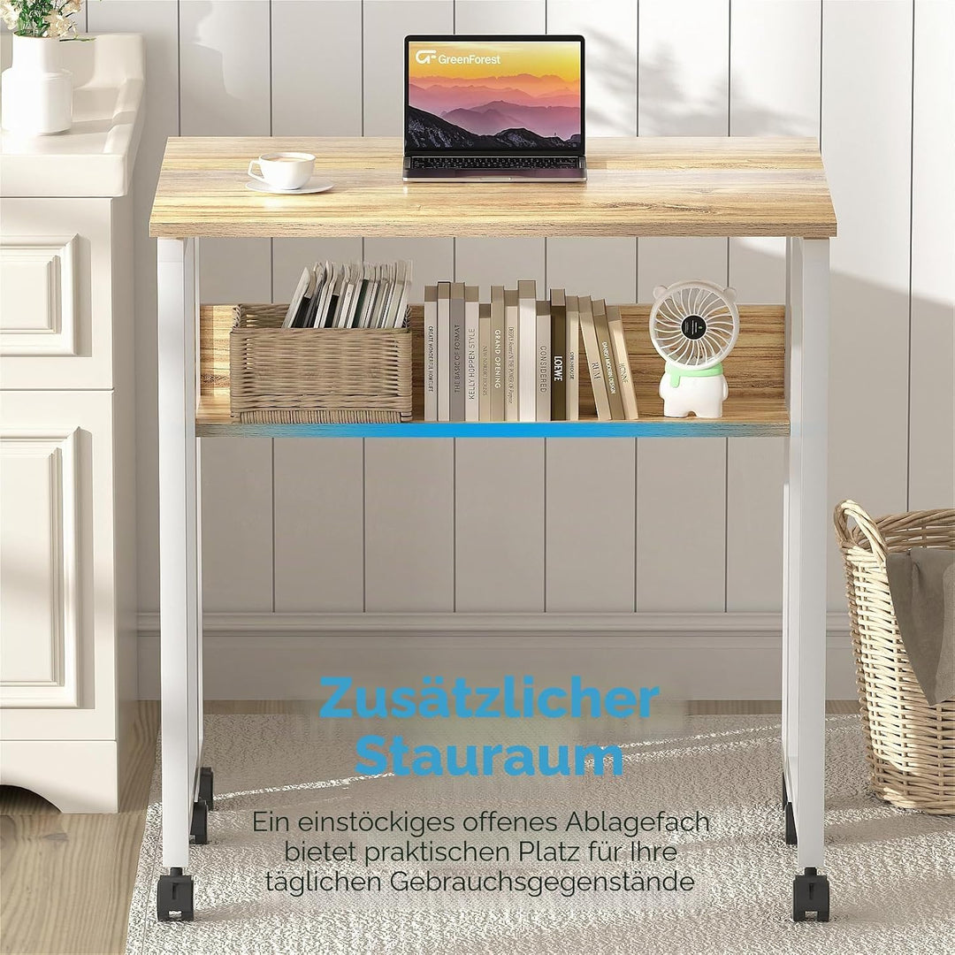 GreenForest Kleiner Schreibtisch Klappbar, 80 cm Klappschreibtisch mit Rollen, Einfache Montage Klap