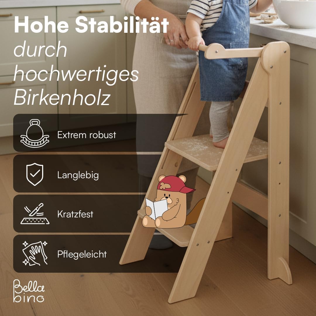 Bellabino Tay Lernturm ab 1 Jahr – Learning Tower 2-Fach höhenverstellbar &amp; klappbar – Lernstuhl in
