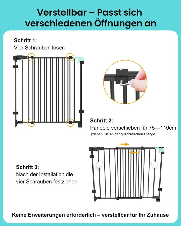 YEAUPE PRO Treppenschutzgitter Zum Bohren, für Breiten 75-110 cm | Türschutzgitter, Kinderschutzgitt