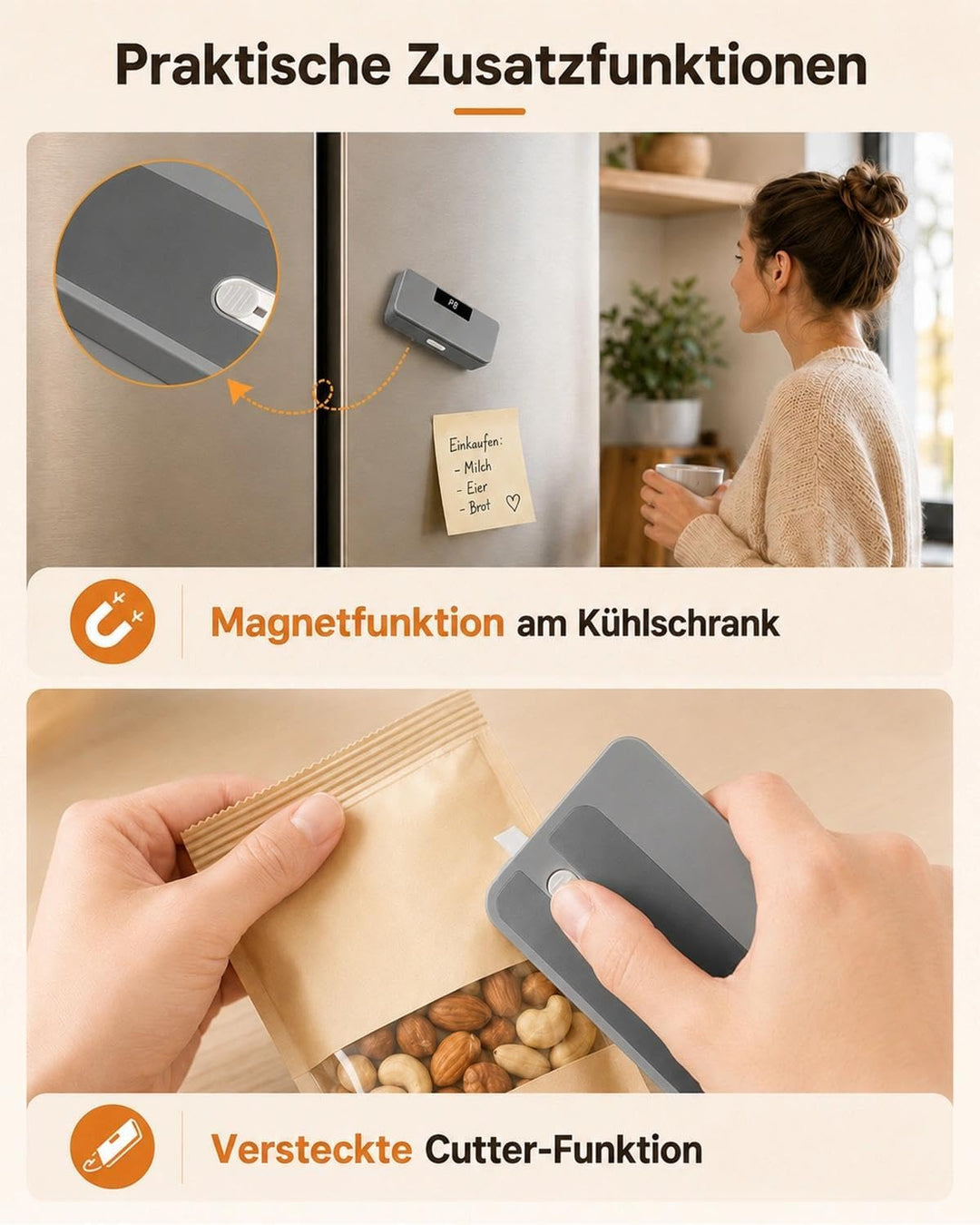 Pro Mini-Folienschweissgerät 8-Stufen,Upgraded Tragbarer Bag Sealer mit LED-Countdown, Integriertem