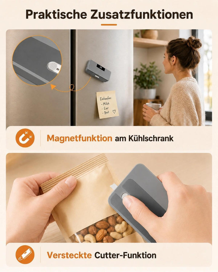 Pro Mini-Folienschweissgerät 8-Stufen,Upgraded Tragbarer Bag Sealer mit LED-Countdown, Integriertem