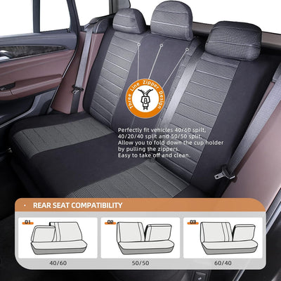 TOYOUN Autositzbezüge Full Set Universal Fit Jacquard Tuch Auto Sitzbezüge Set Grau Sitzbezüge Auto