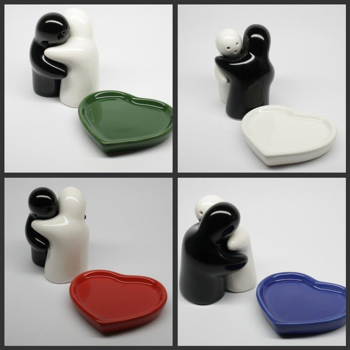 Salz und Pfefferstreuer Set , Salz und Pfefferstreuer , Keramik ,lovers , (gelb/orange) mit schwarze