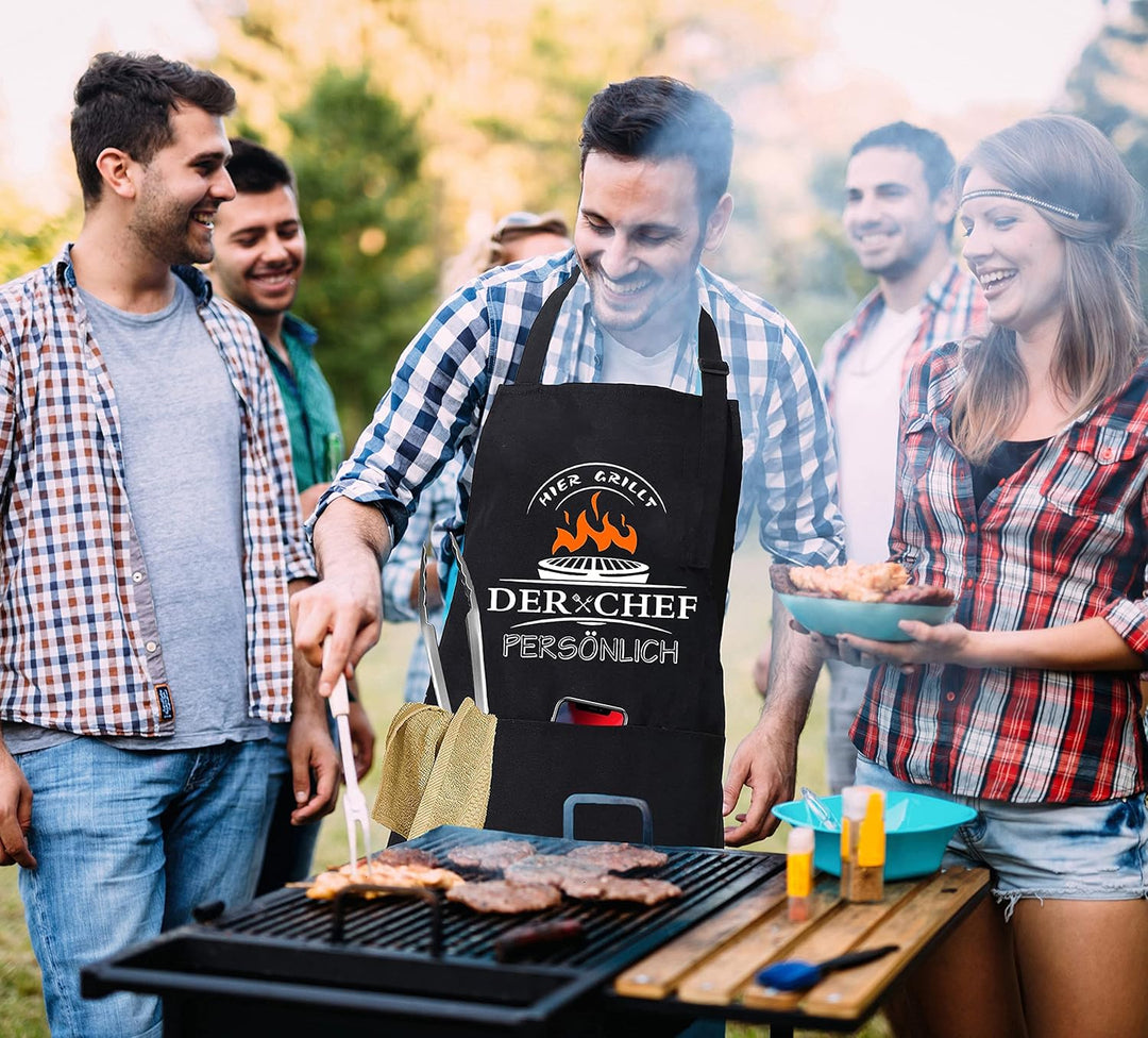 MUJUZE Grill Set Mit Grillschürze für männer,20pcs Edelstahl grillzubehör männer Geschenk mit Grills