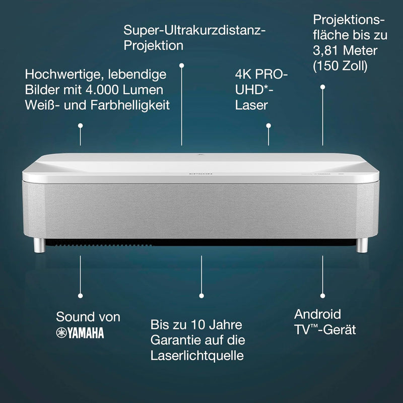 Epson EH-LS800W 4K PRO-UHD Smart-Laserprojektor, 4.000 Lumen, bis zu 150-Zoll Bilddiagonale (3,81 m)