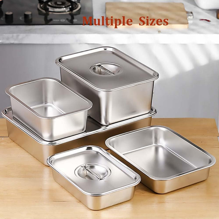 Edelstahlpfannen mit Deckel, Dampftischpfanne, Edelstahl-Behälter-Set, stapelbare Metalldampfgarpfan