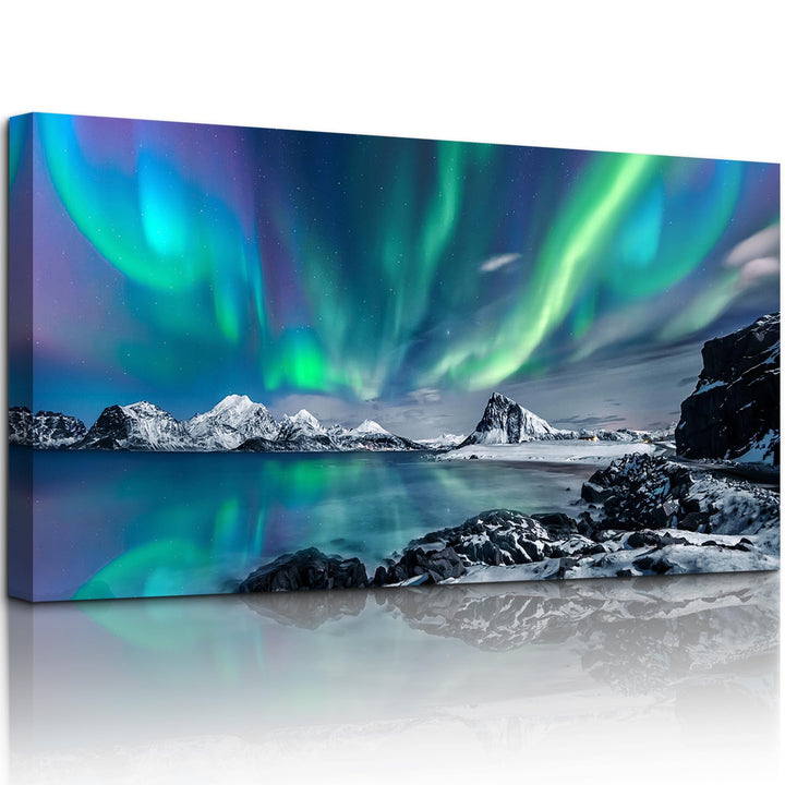 hyidecorart Bilder Nordlichter, Grün Polarlicht Sternenhimmel Bild auf Leinwand, 1 Teilig Modern Nat