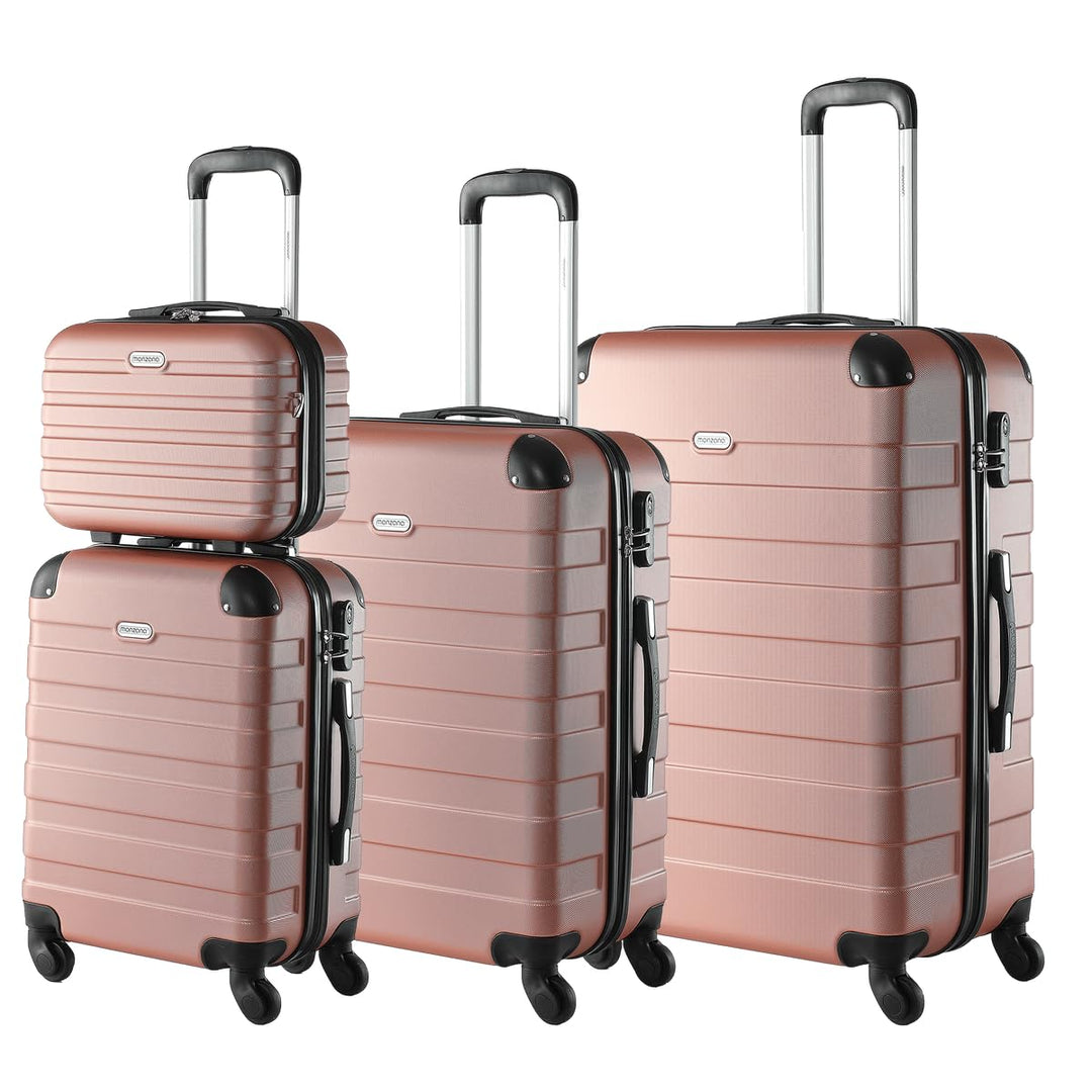 MONZANA® Kofferset Essential Hartschalen Koffer M-L-XL Gel-Griffe 4 Rollen Kantenschutz Beautycase S